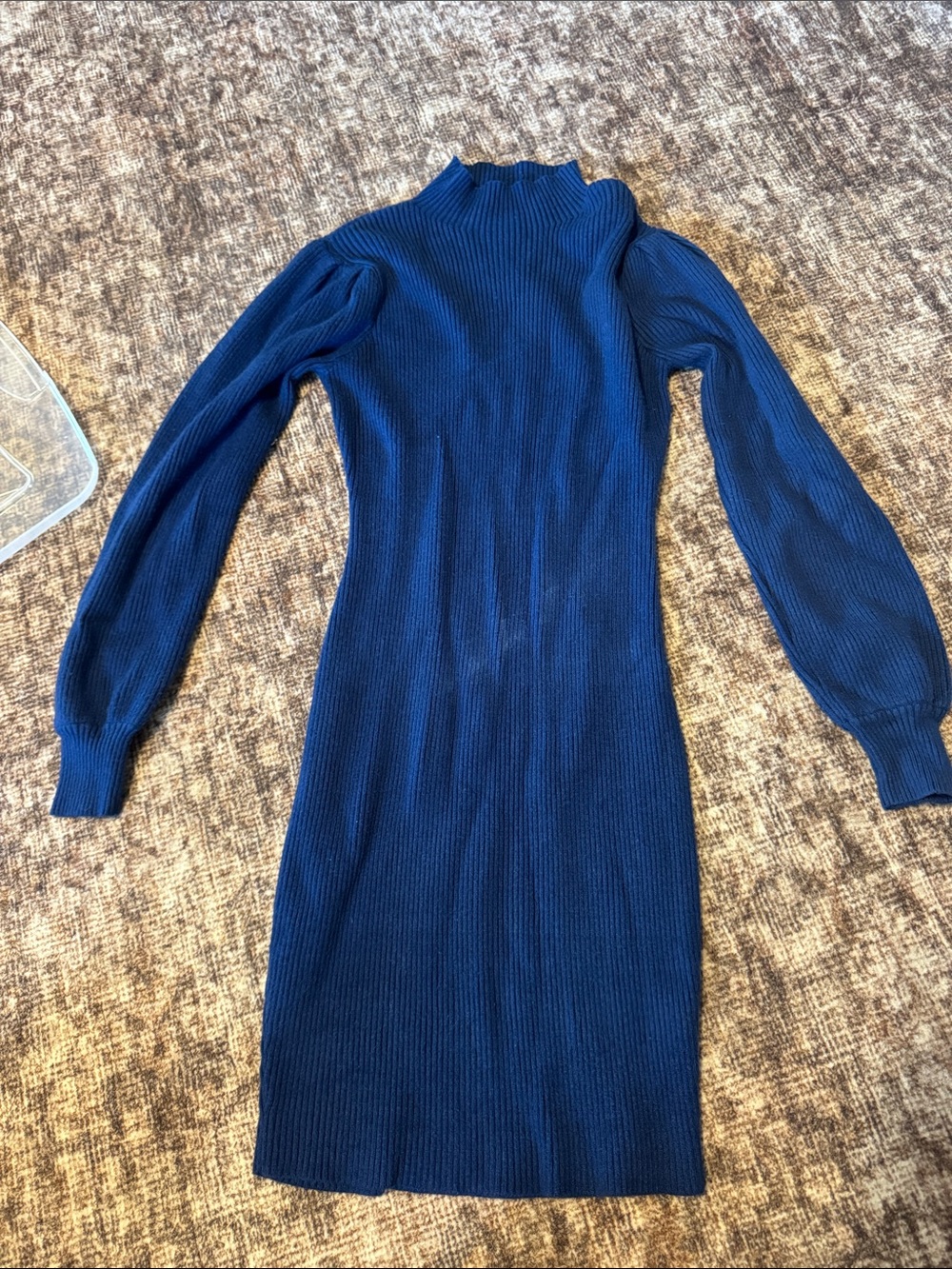 Ribbed Long Sleeve Knit Dress - Navy